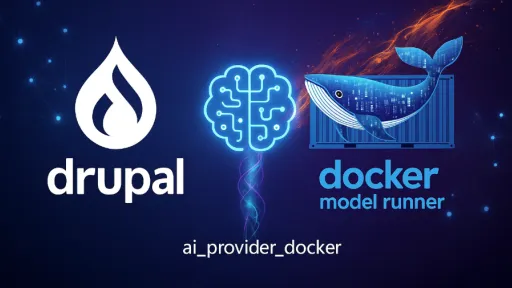 Drupal and Docker model runner logo.